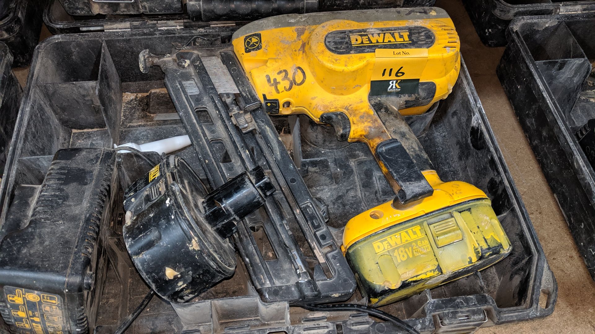 DeWalt cordless nail gun model DC618, including 2 off batteries, 1 off charger & 1 off carry case - Image 3 of 3