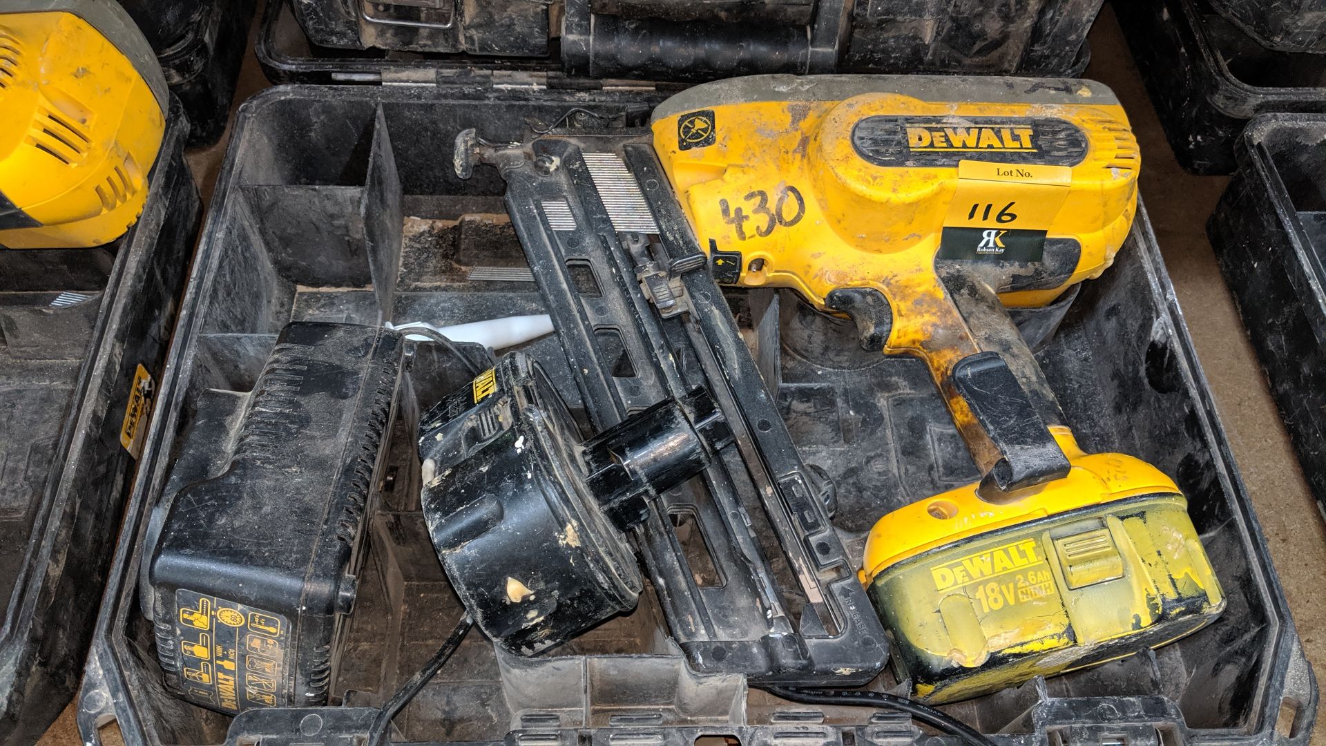 DeWalt cordless nail gun model DC618, including 2 off batteries, 1 off charger & 1 off carry case - Image 2 of 3