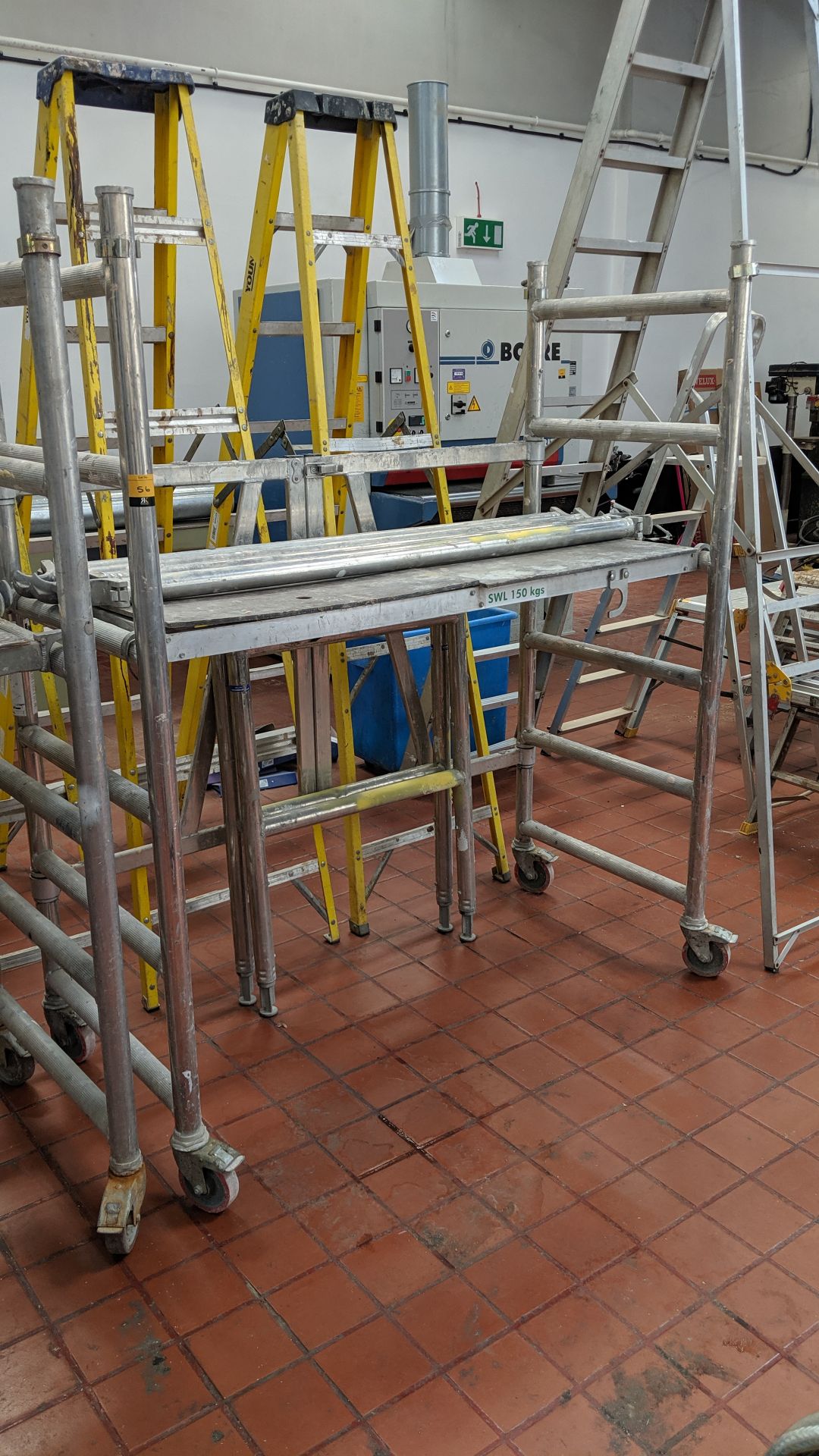 Compact mobile folding scaffold platform, comprising tower as assembled/pictured, 2 off extension