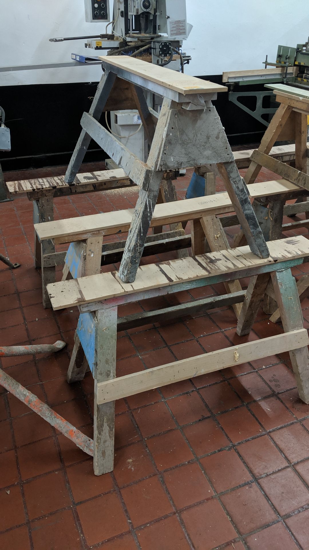 4 off wooden trestles each circa 1100mm x 660mm IMPORTANT: Please remember goods successfully bid