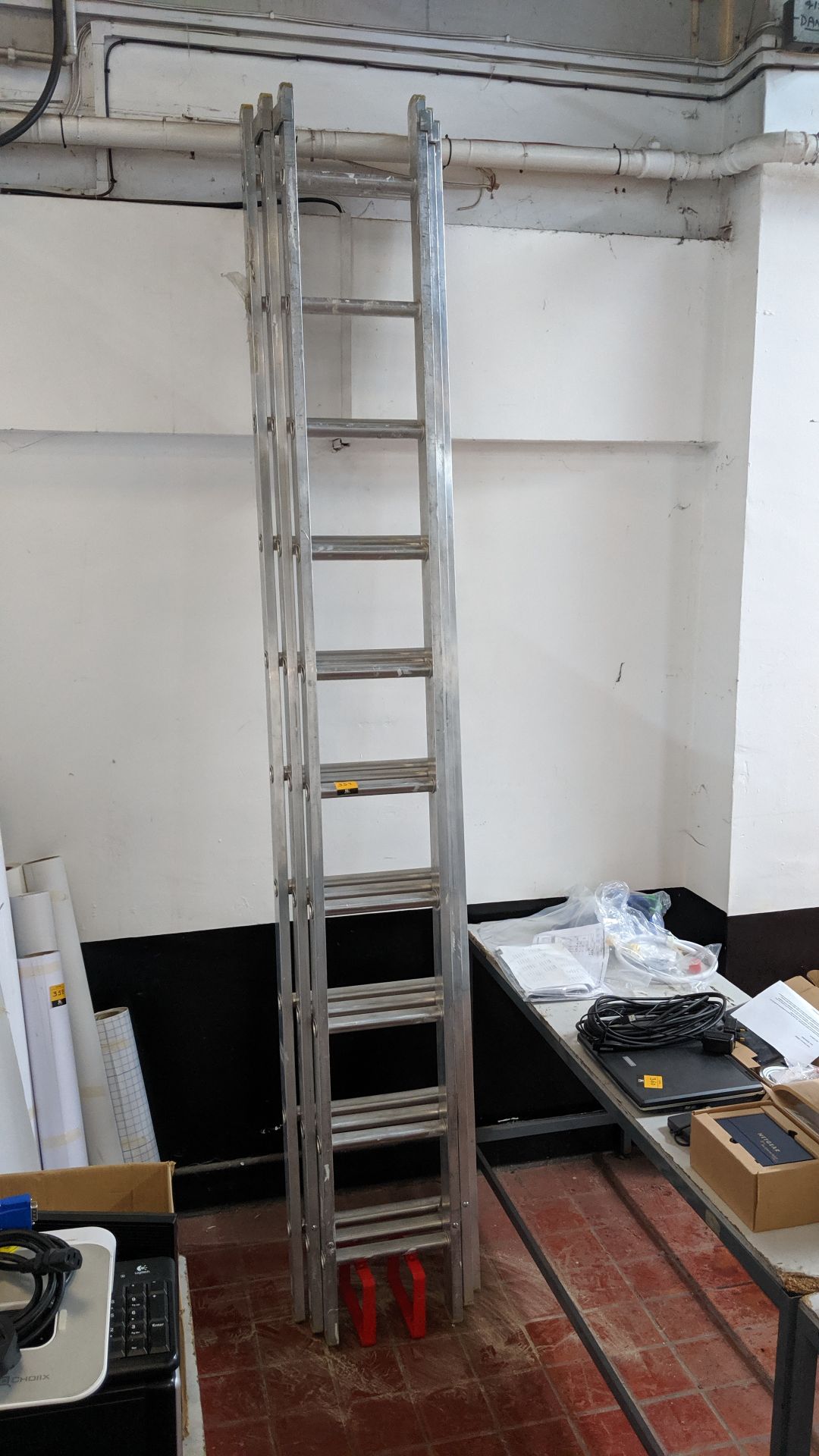 Set of triple rung ladders including wall mounting brackets, each rung measuring approximately 2.92m - Image 3 of 7