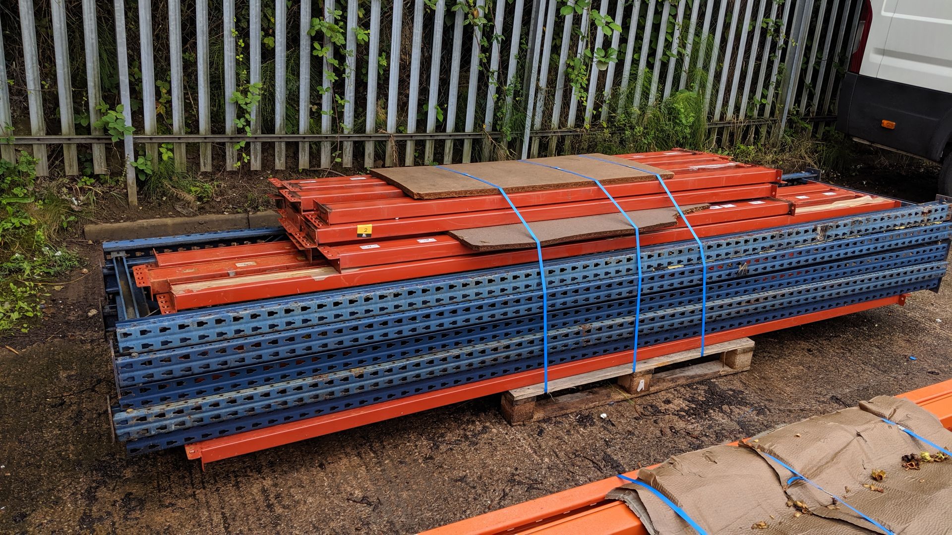 Quantity of pallet racking consisting of 5 blue uprights each measuring approx. 148", 8 orange beams - Image 2 of 7