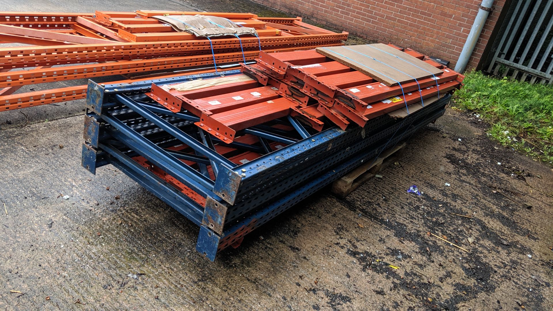 Quantity of pallet racking consisting of 5 blue uprights each measuring approx. 148", 8 orange beams - Image 7 of 7