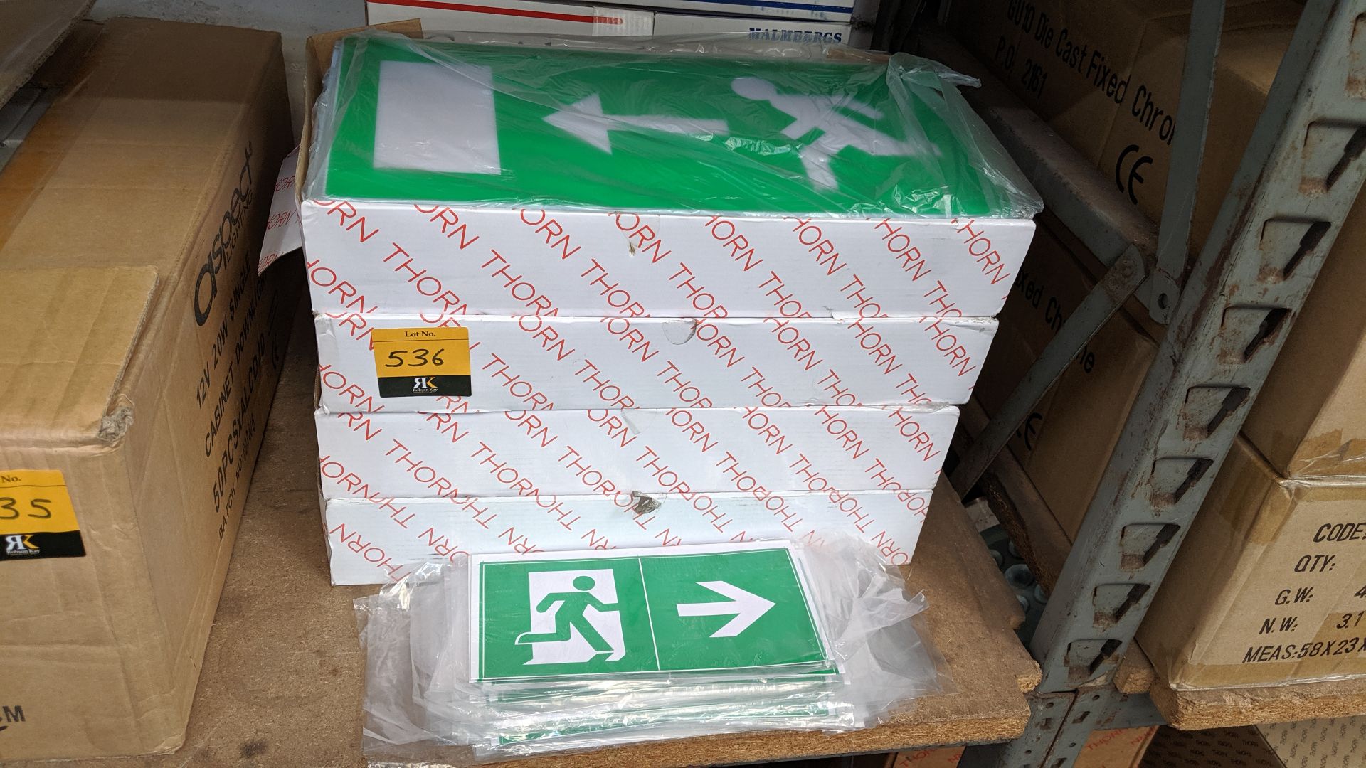 4 off Thorn Emergency Exit lighting units plus quantity of Emergency Lighting stickers. This is