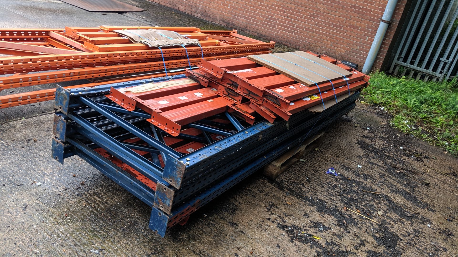 Quantity of pallet racking consisting of 5 blue uprights each measuring approx. 148", 8 orange beams - Image 6 of 7