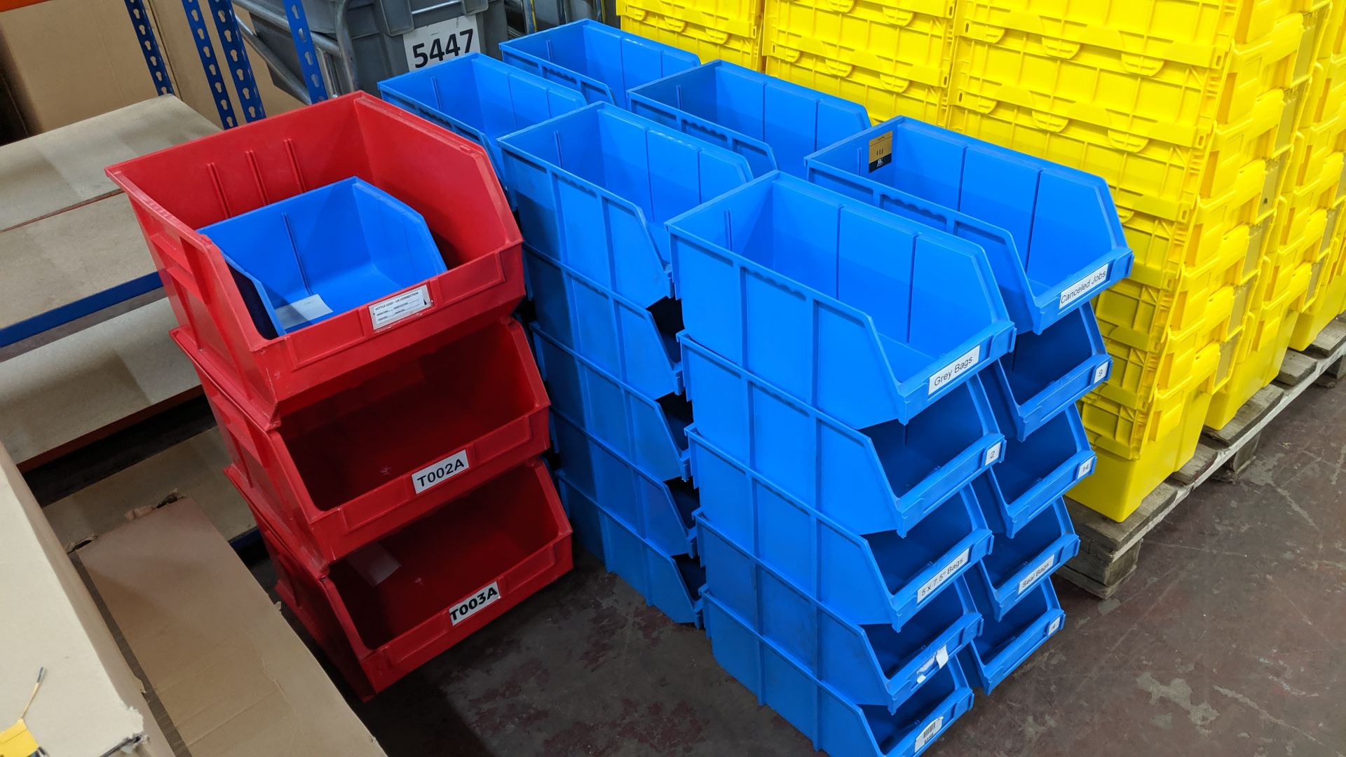 Quantity of lin bin type storage units comprising 30 blue bins each measuring approx. 8" x 15", 3 in