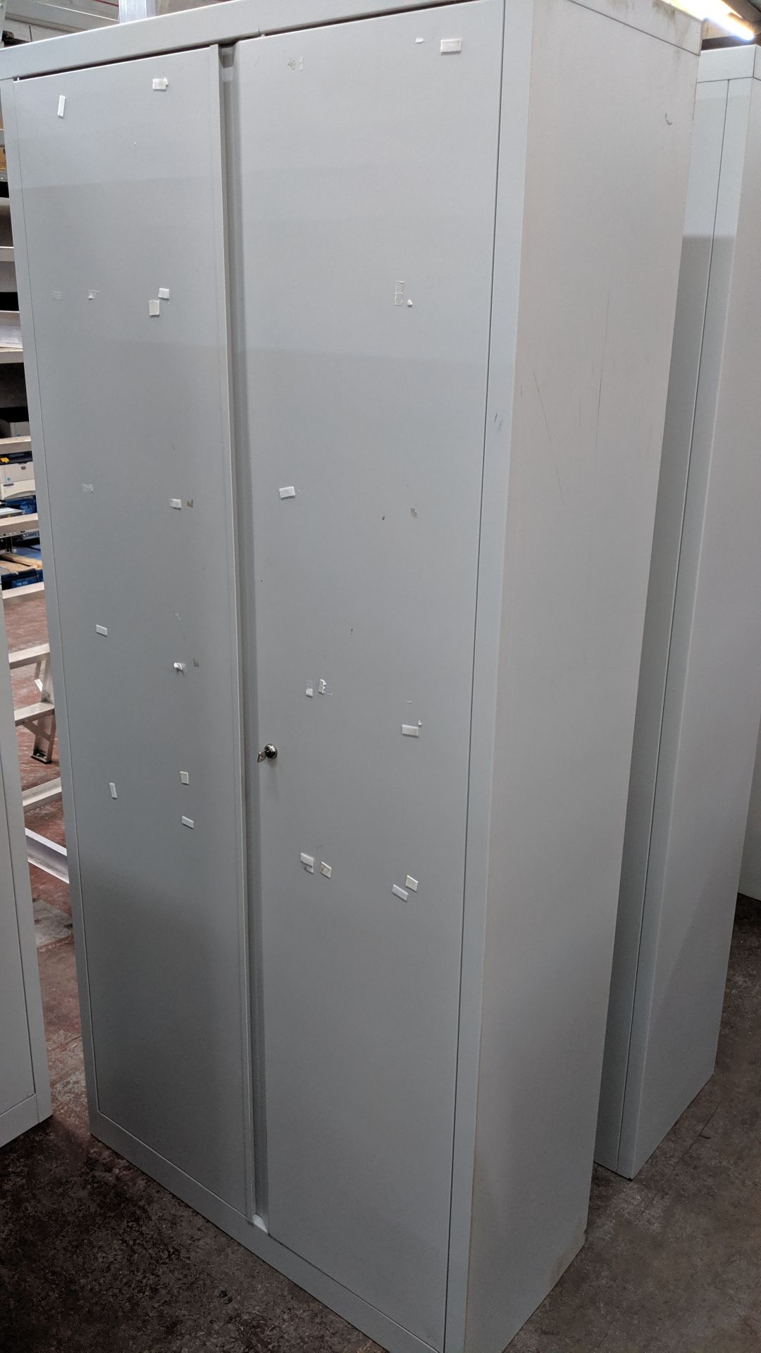 2 off pale grey metal stationery cupboards measuring approx. 77" (h) x 16" (d) x 36" (w) with - Image 3 of 6