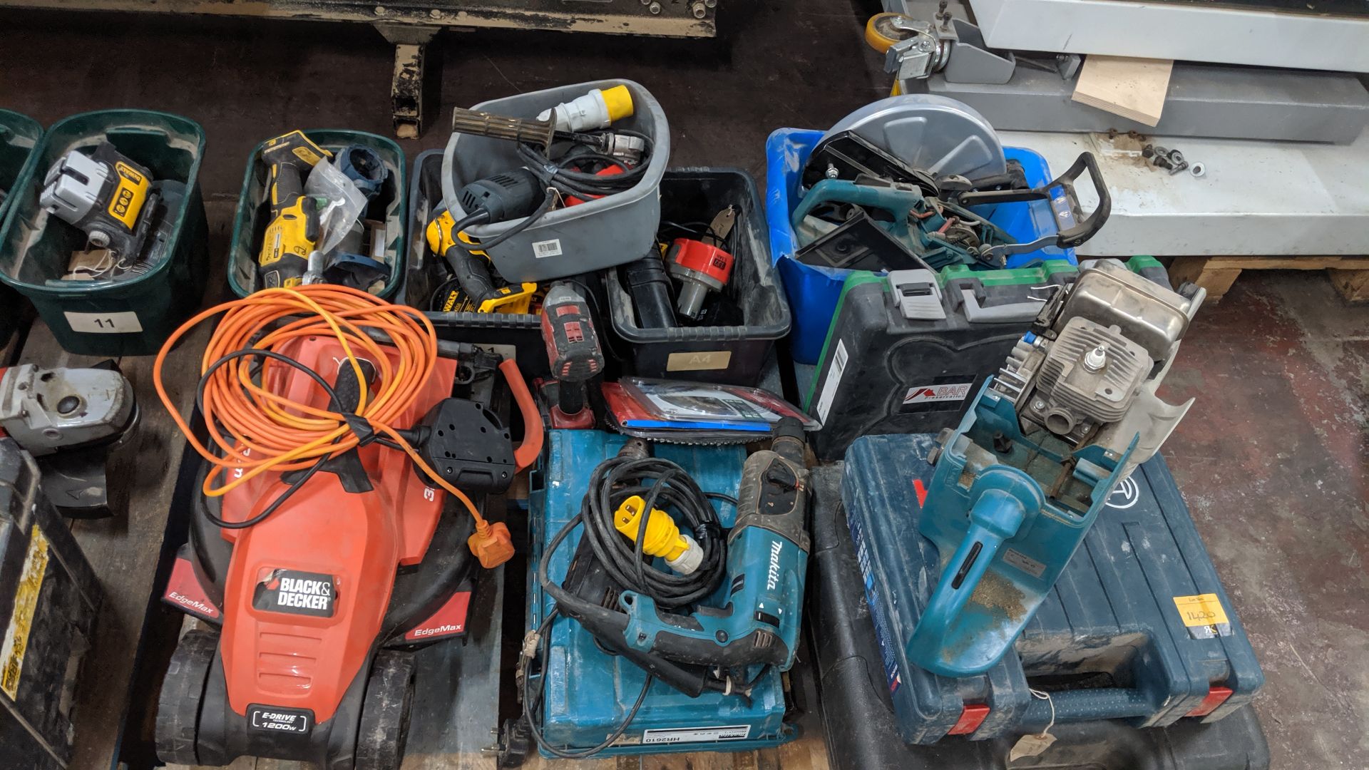 Contents of a pallet of assorted power tools. This is one of a number of lots that relate to a power