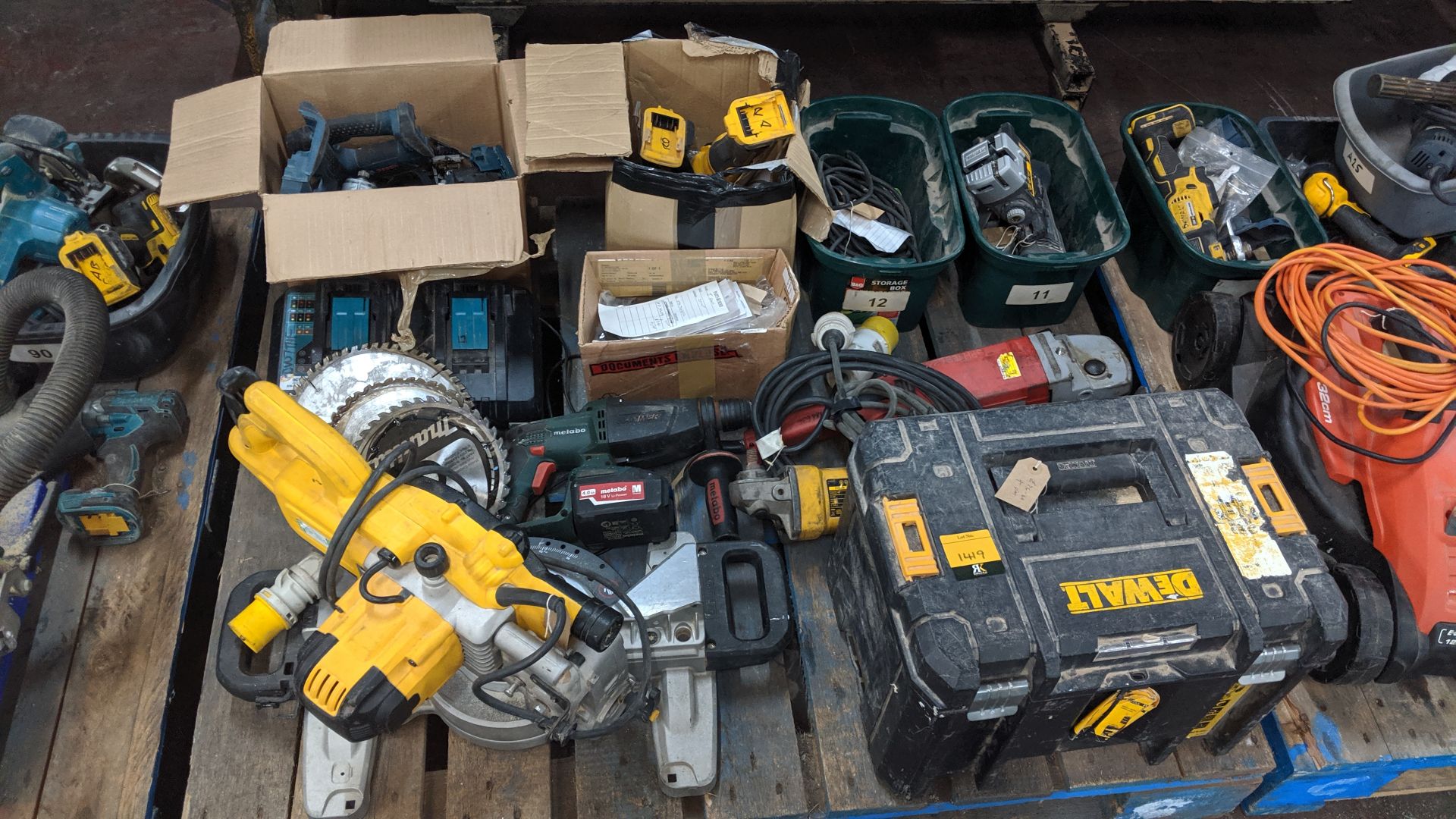 Contents of a pallet of assorted power tools. This is one of a number of lots that relate to a power