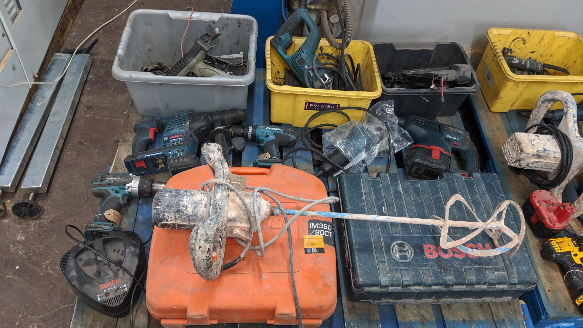 Contents of a pallet of assorted power tools. This is one of a number of lots that relate to a power