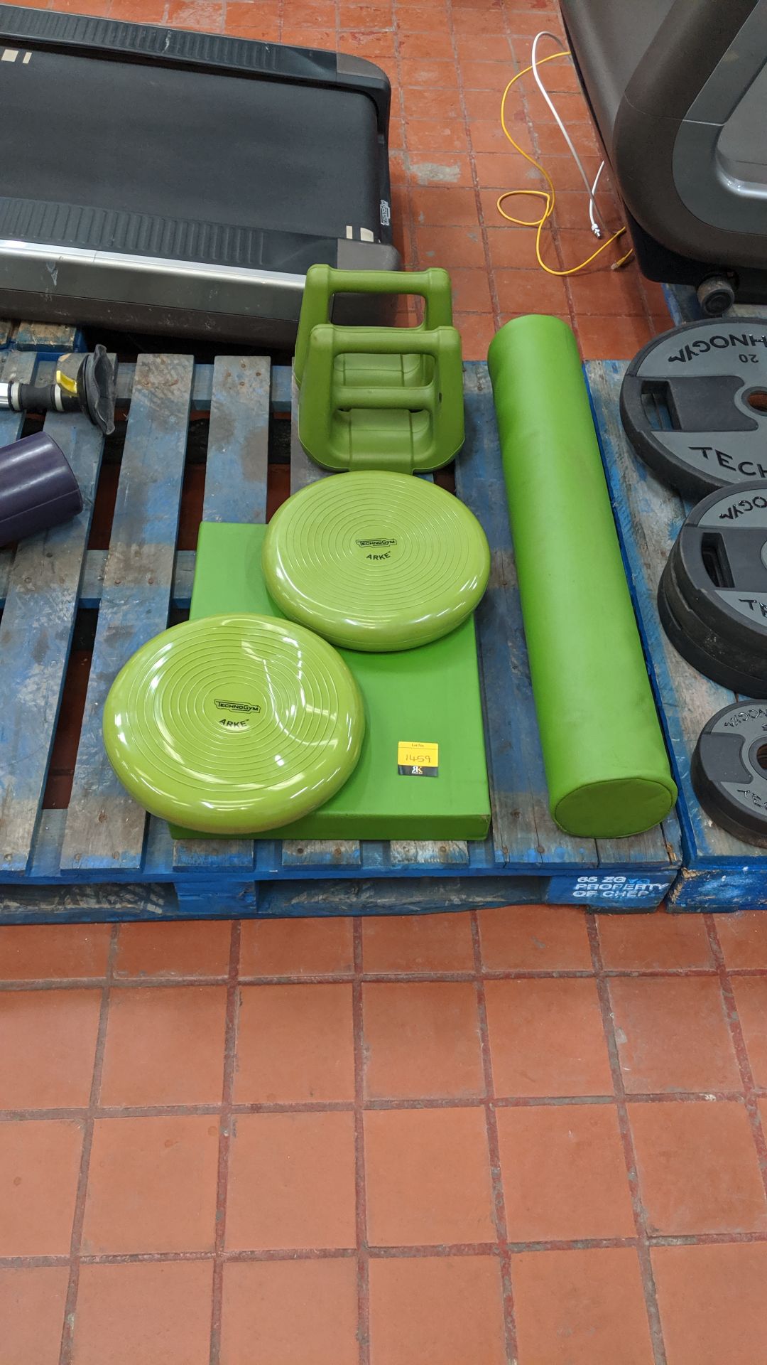 6 off assorted green pieces of Technogym and other exercise equipment. All the lots in this