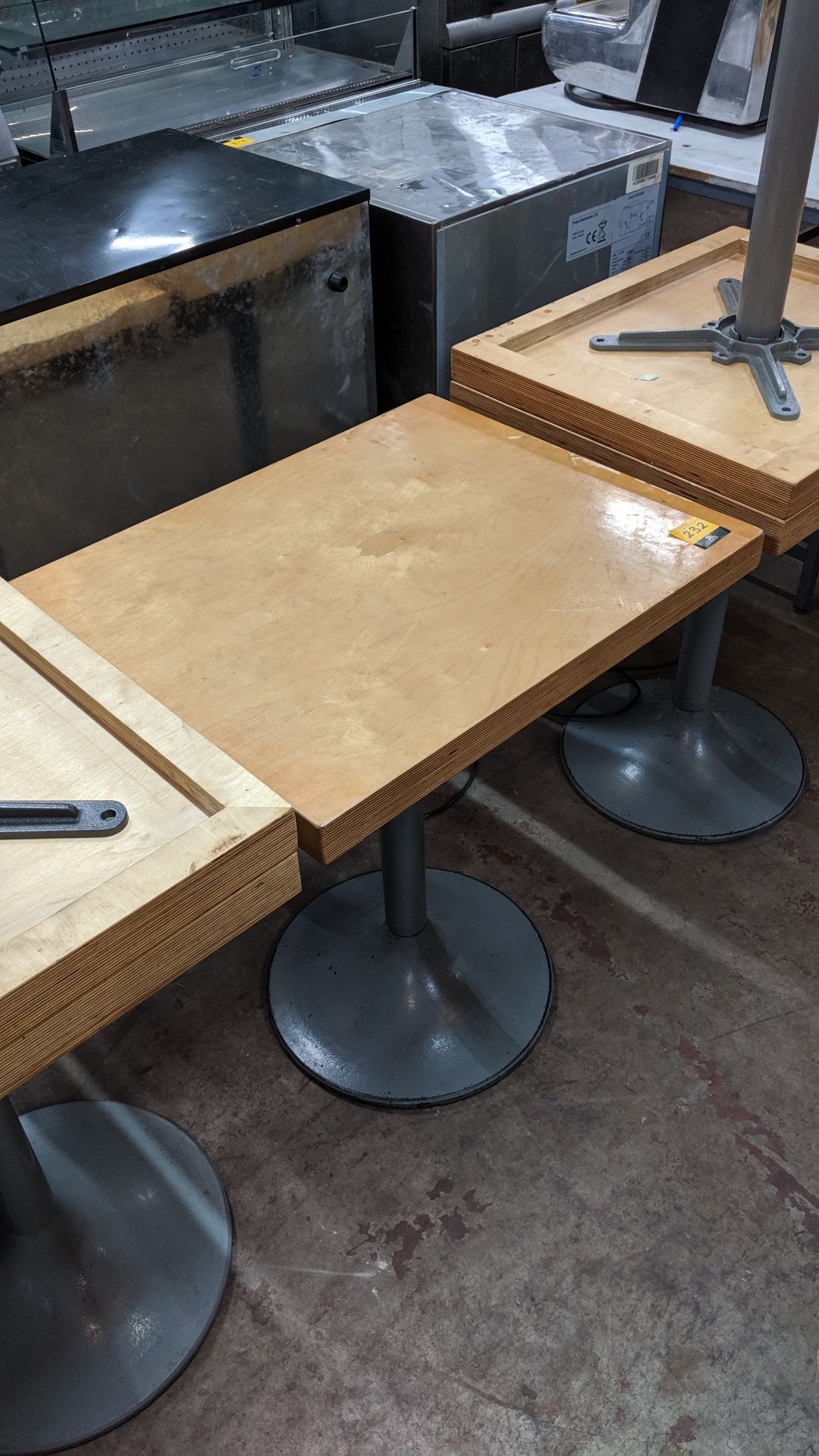 7 off rectangular cafï¿½ tables, each top measuring 65 x 53cm on single pedestal metal base. NB. - Image 3 of 5