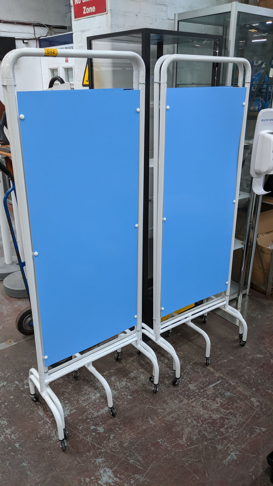 6 off Sunflower Medical Furniture mobile blue & white screens, currently assembled with connection - Image 2 of 4