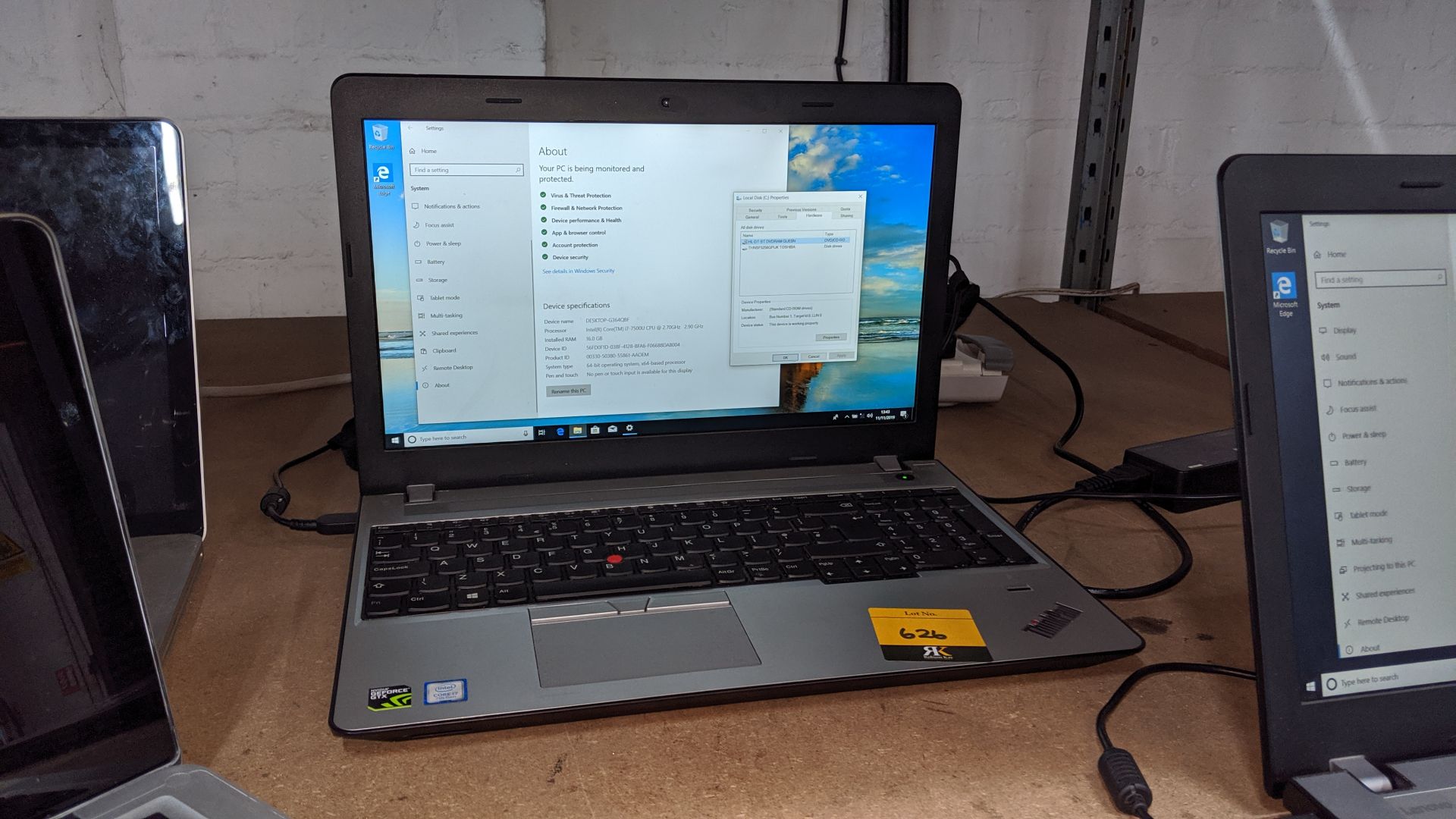 Lenovo ThinkPad notebook computer, Intel Core i7-7500u CPU @ 2.7GHz, 16Gb RAM, 256Gb SSD including - Image 2 of 8