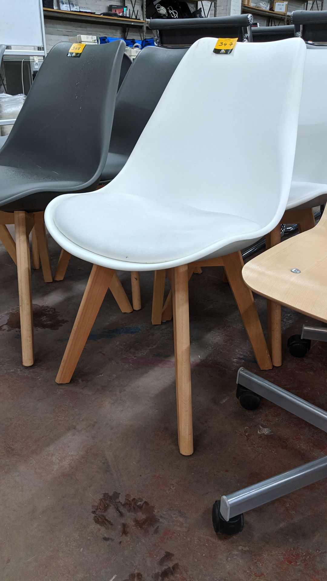 Pair of white chairs on wooden legs with upholstered seat bases NB. Lots 347 - 349 consist of the - Image 2 of 4