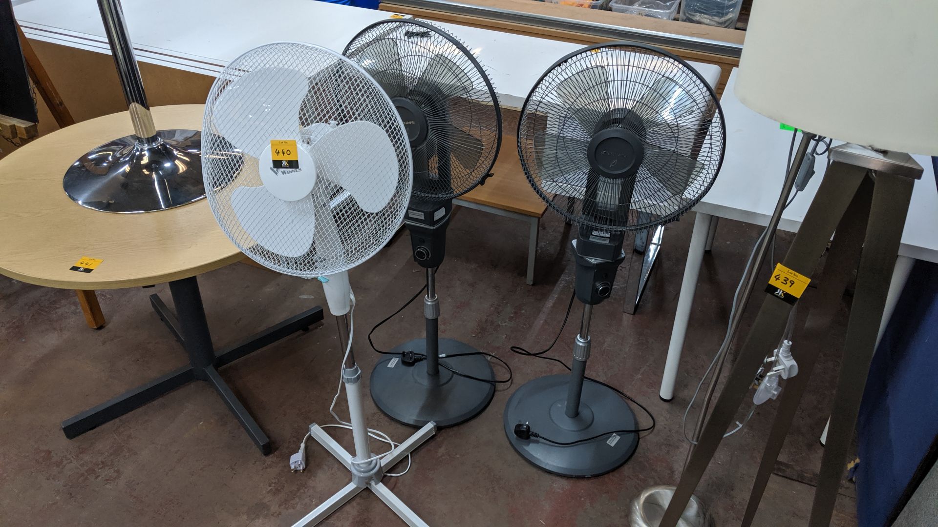 3 off floor standing pedestal fans, one in white & 2 in grey/silver. This is one of a large number - Image 3 of 6