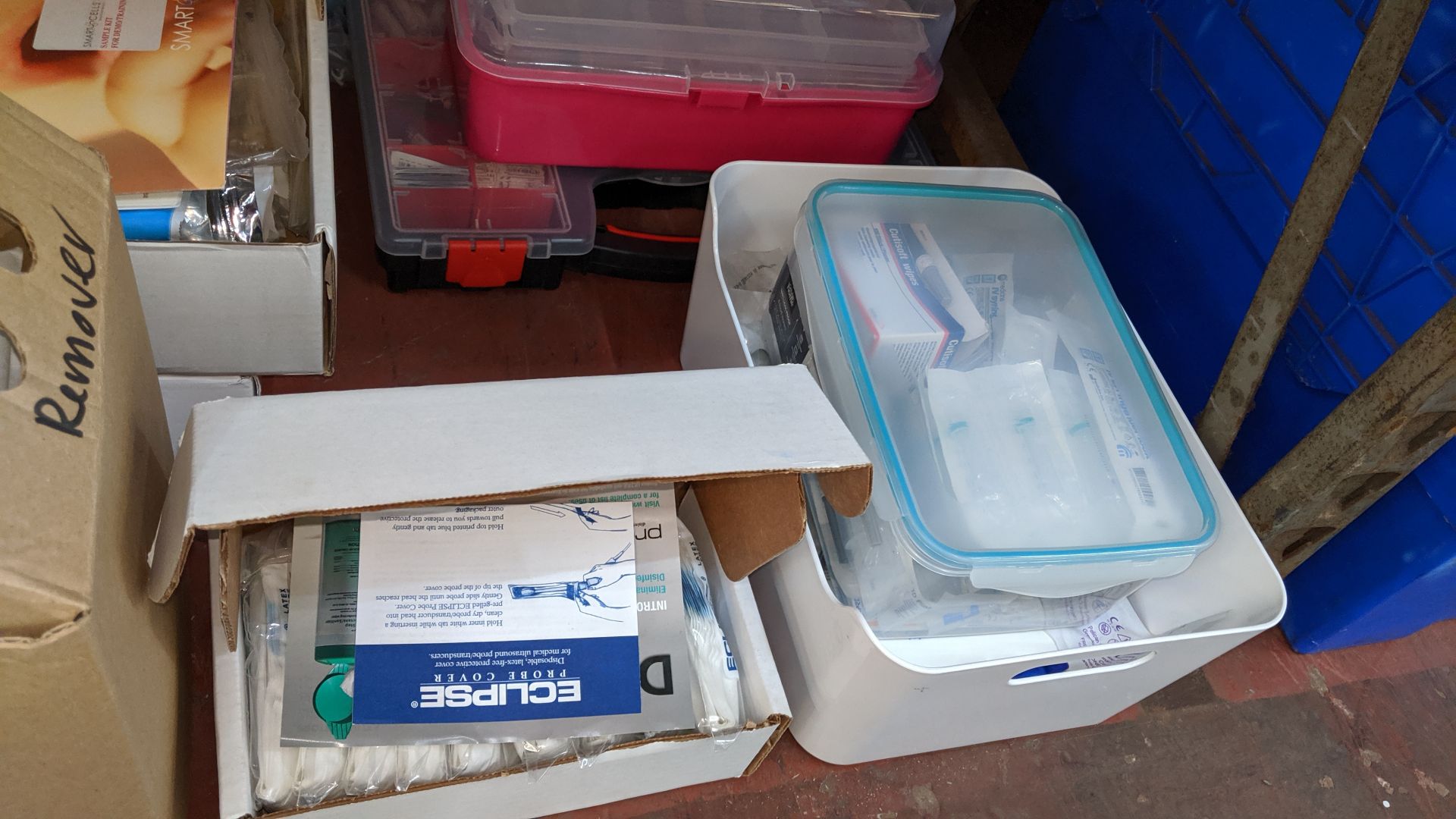 Contents of a bay of medical supplies including safety tube holders, syringes, storage cases & - Image 9 of 13