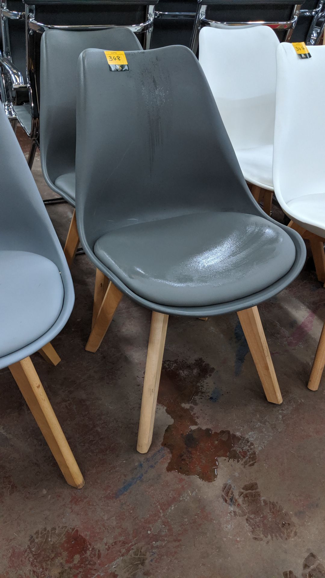 Pair of grey chairs on wooden legs with upholstered seat bases NB. Lots 347 - 349 consist of the - Image 3 of 4