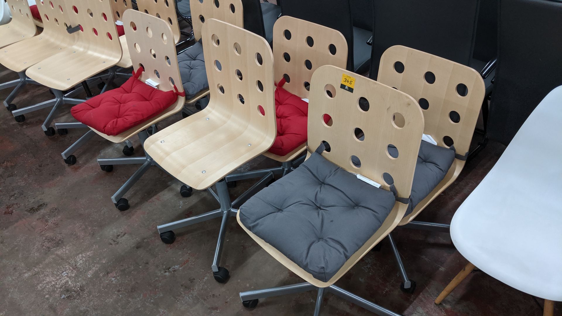 6 off matching chairs consisting of silver/grey metal frames & wooden seats with unusual hole - Image 3 of 5