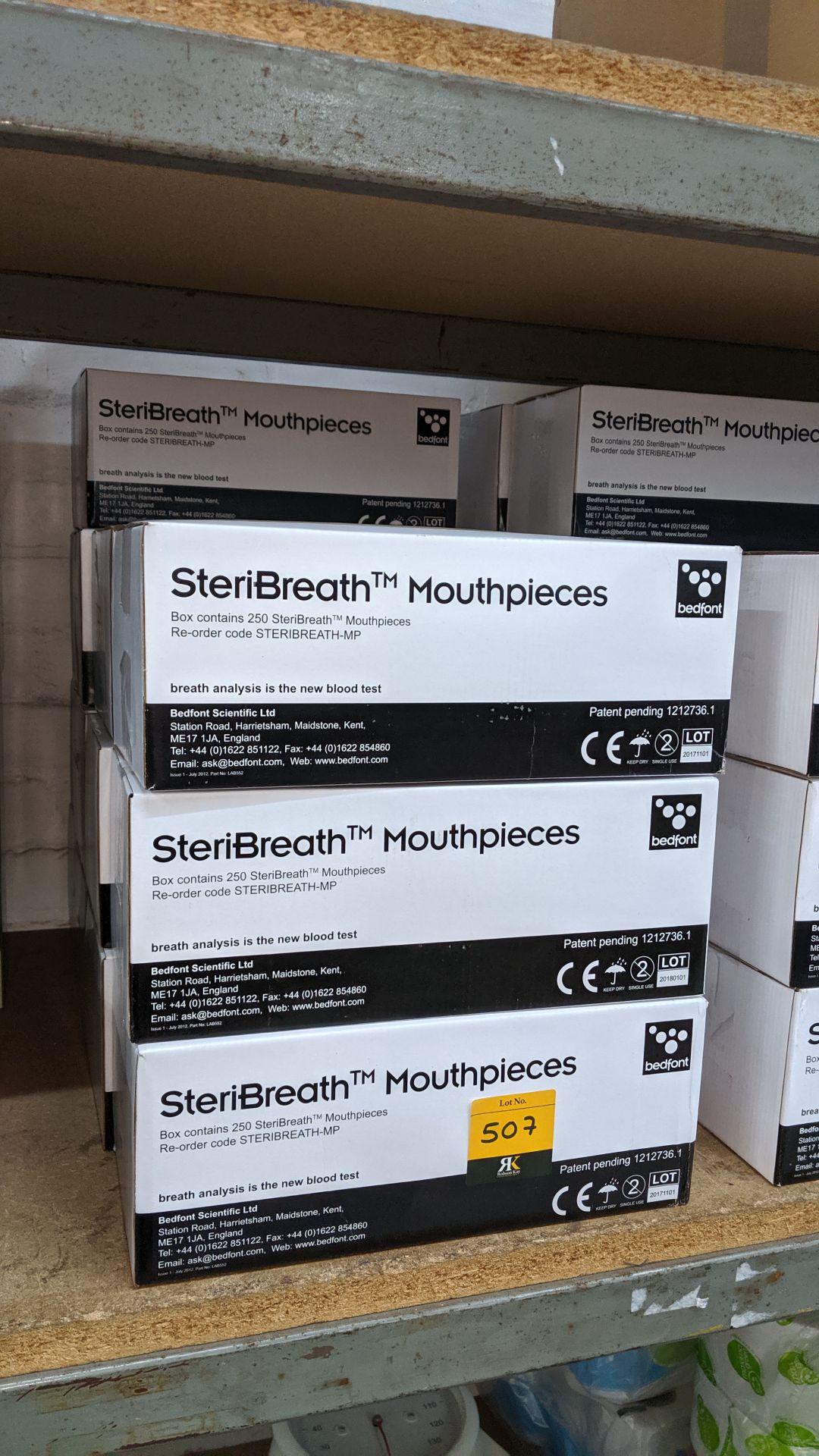 13 boxes of Bedfont Steribreath mouth pieces. This is one of a large number of lots used/owned by