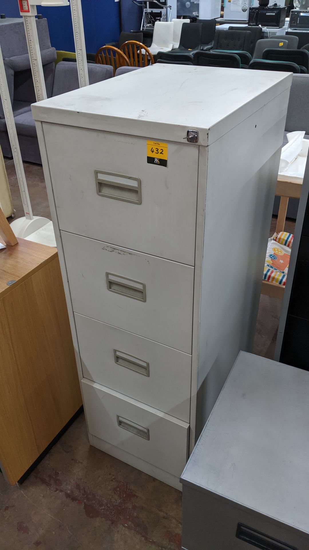 Metal 4-drawer filing cabinet with key. This is one of a large number of lots used/owned by One To - Image 2 of 4