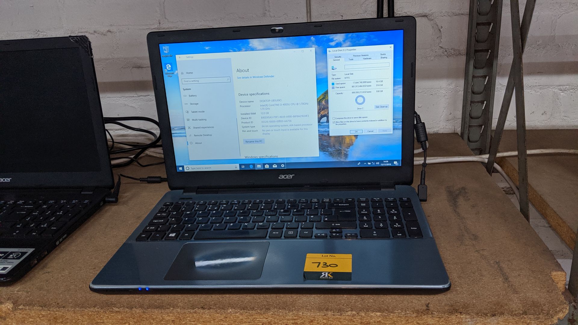 Acer Aspire E15 widescreen notebook computer, Intel Core i3-4005u CPU @1.7GHz, 12Gb RAM, 1Tb HDD - Image 2 of 6