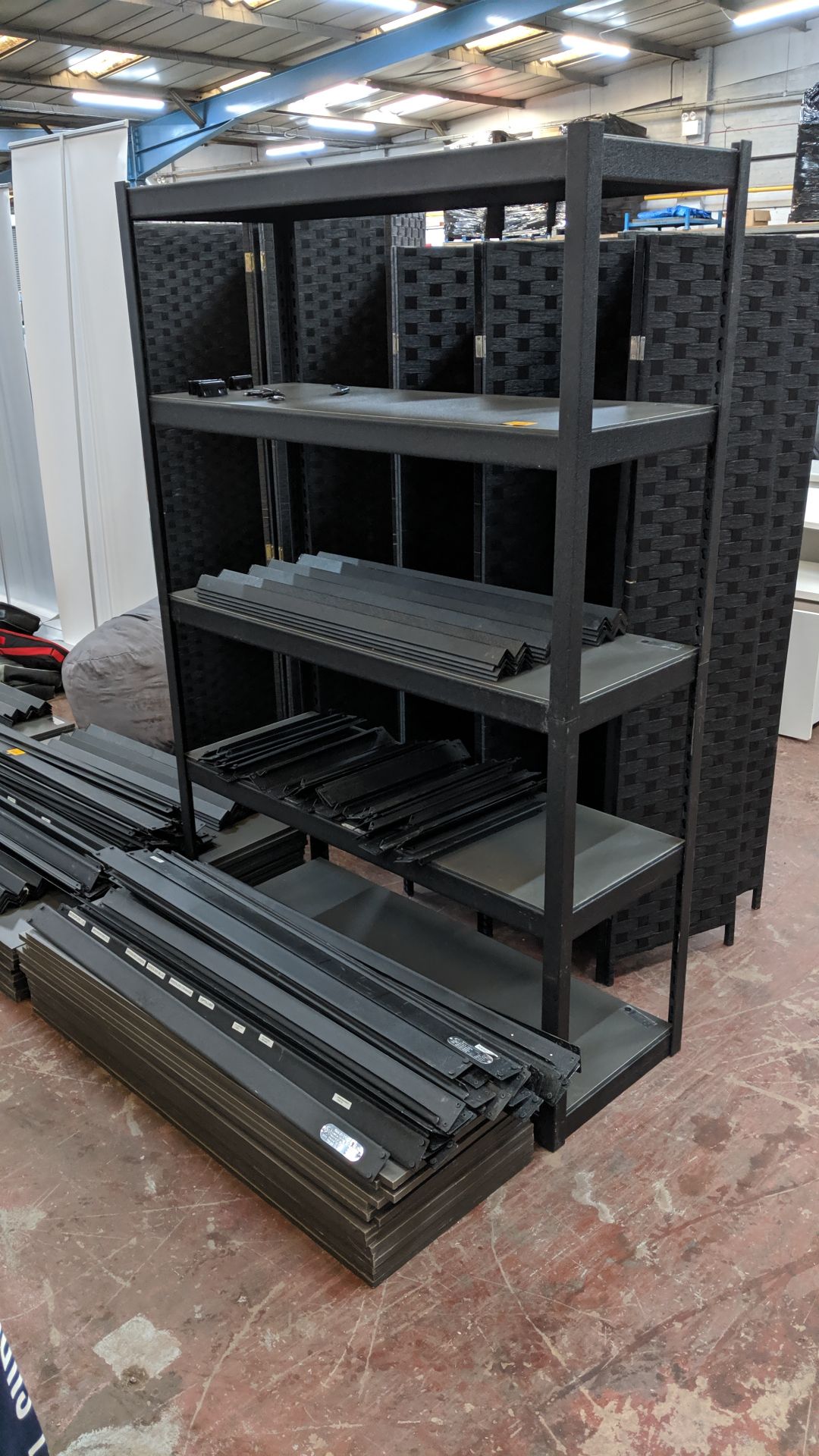 4 off bays of freestanding Whalen bolt-free racking comprising uprights, shelves & beams. This is