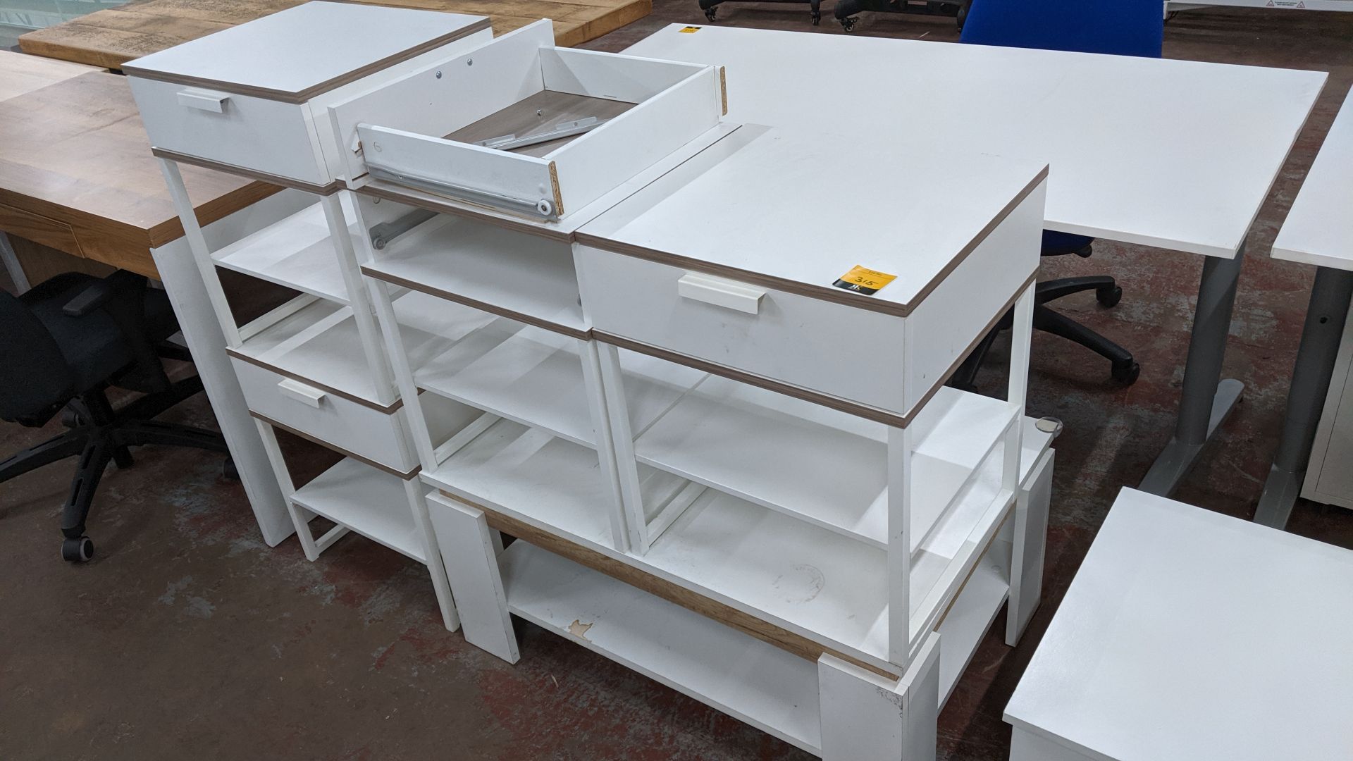 5 off white tables comprising 4 side tables each incorporating drawer plus coffee/occasional table - Image 2 of 5