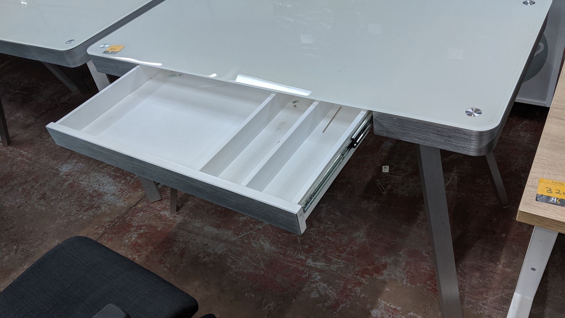 Pair of matching modern glass & silver metal desks. This is one of a large number of lots used/owned - Image 6 of 9