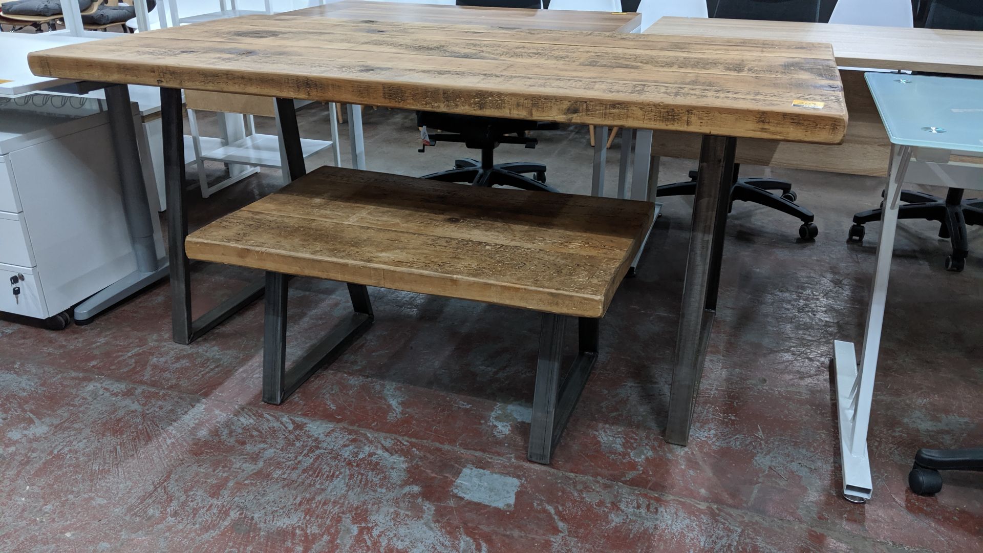 Pair of wooden tables on metal frames, the larger table having a top measuring 180cm x 90cm and - Image 3 of 6