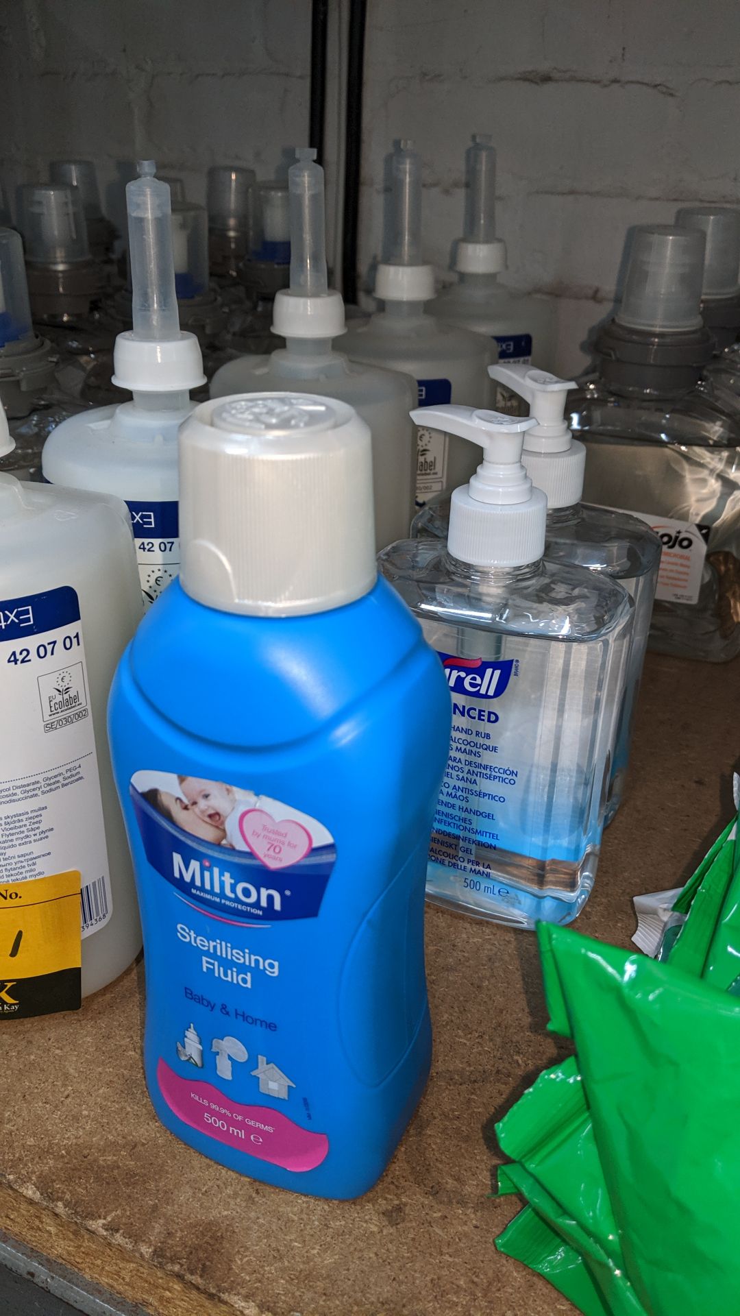 10 assorted sized bottles of sterilizing fluid, liquid soap & similar. This is one of a large number - Image 4 of 5