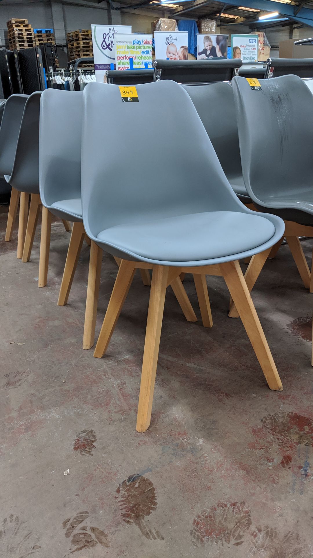 4 off grey/blue chairs on wooden legs with upholstered seat bases NB. Lots 347 - 349 consist of - Image 4 of 4