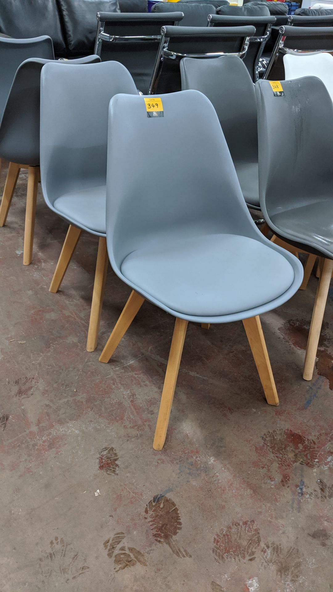 4 off grey/blue chairs on wooden legs with upholstered seat bases NB. Lots 347 - 349 consist of - Image 3 of 4