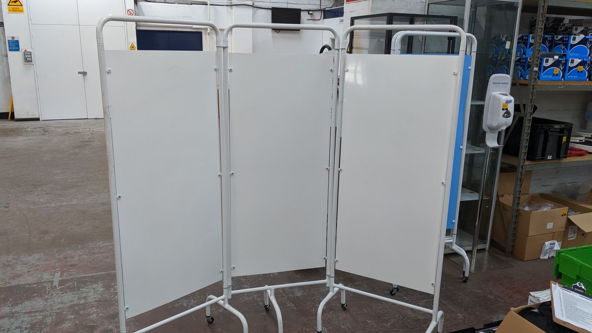 6 off Sunflower Medical Furniture mobile blue & white screens, currently assembled with connection - Image 3 of 4