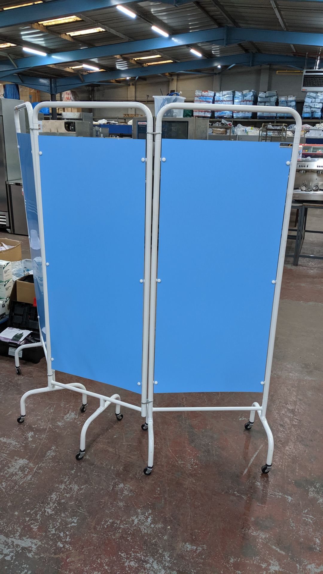 6 off Sunflower Medical Furniture mobile blue & white screens, currently assembled with connection - Image 4 of 4