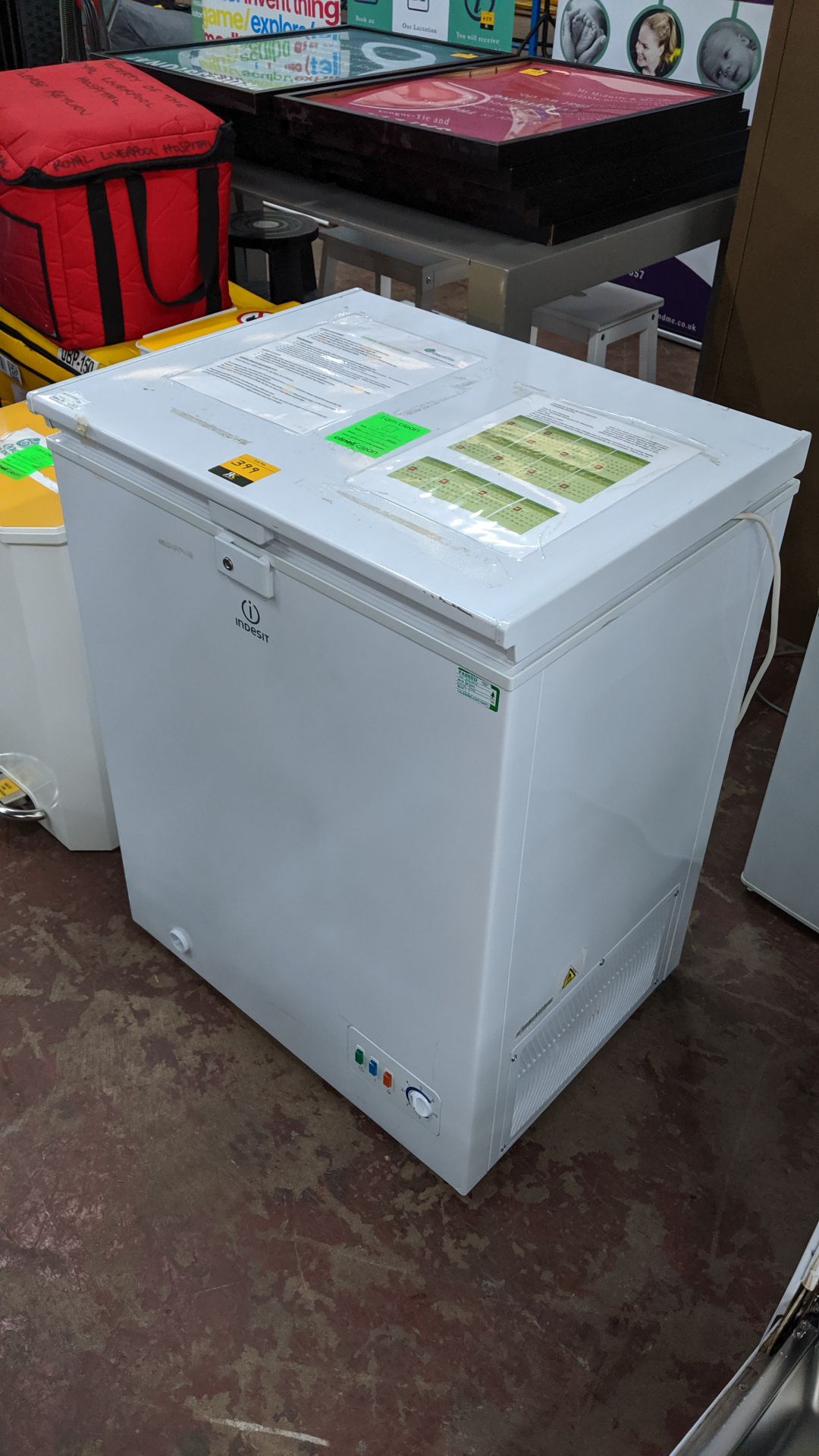 Indesit chest freezer OFIA100UK. This is one of a large number of lots used/owned by One To One (