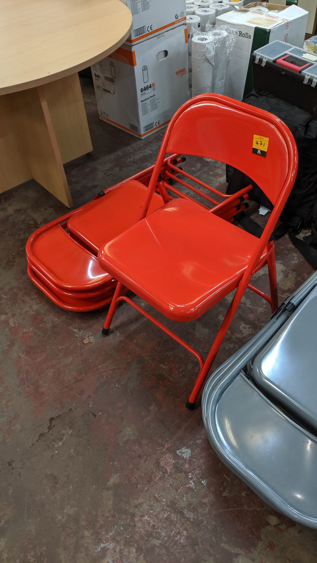 4 off red metal folding matching chairs. This is one of a large number of lots used/owned by One - Image 2 of 4