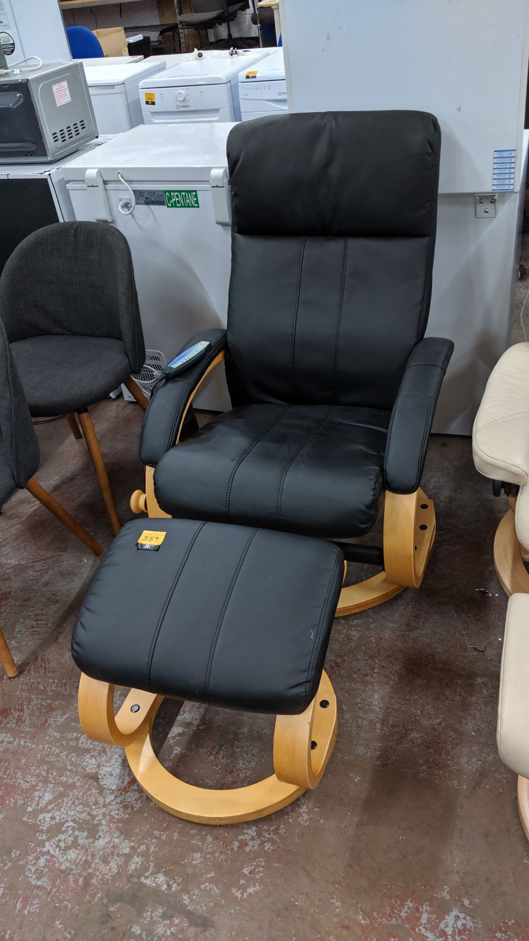 Black leather electrically operated massage chair with pocket for remote controller plus matching - Image 2 of 5