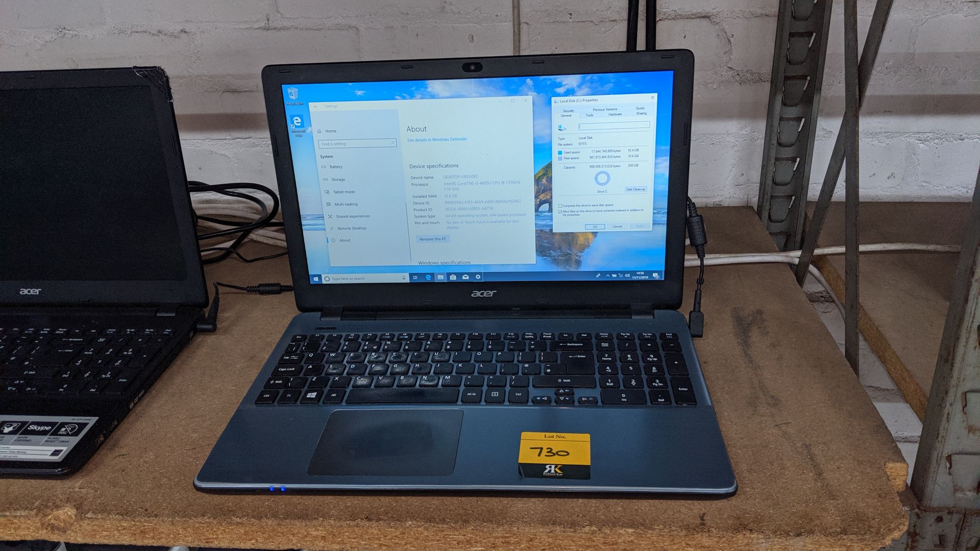 Acer Aspire E15 widescreen notebook computer, Intel Core i3-4005u CPU @1.7GHz, 12Gb RAM, 1Tb HDD - Image 3 of 6