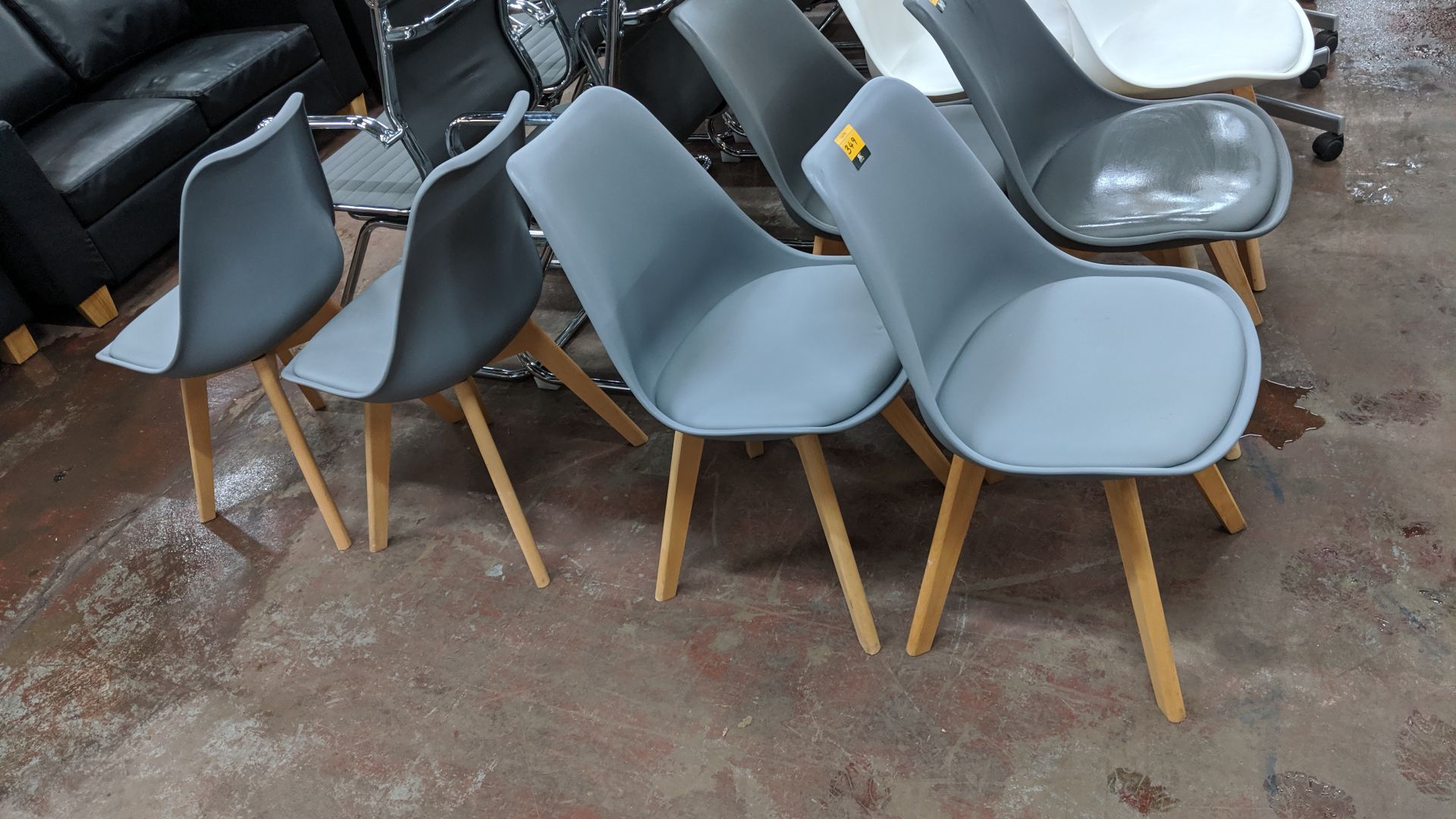 4 off grey/blue chairs on wooden legs with upholstered seat bases NB. Lots 347 - 349 consist of - Image 2 of 4