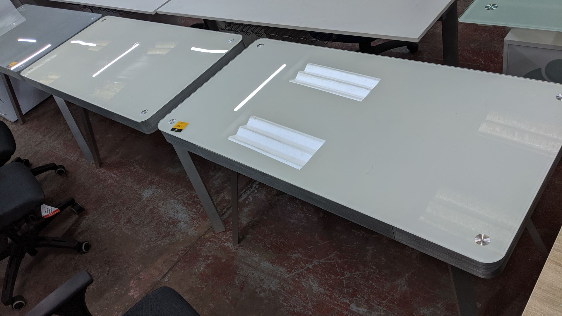 Pair of matching modern glass & silver metal desks. This is one of a large number of lots used/owned - Image 9 of 9