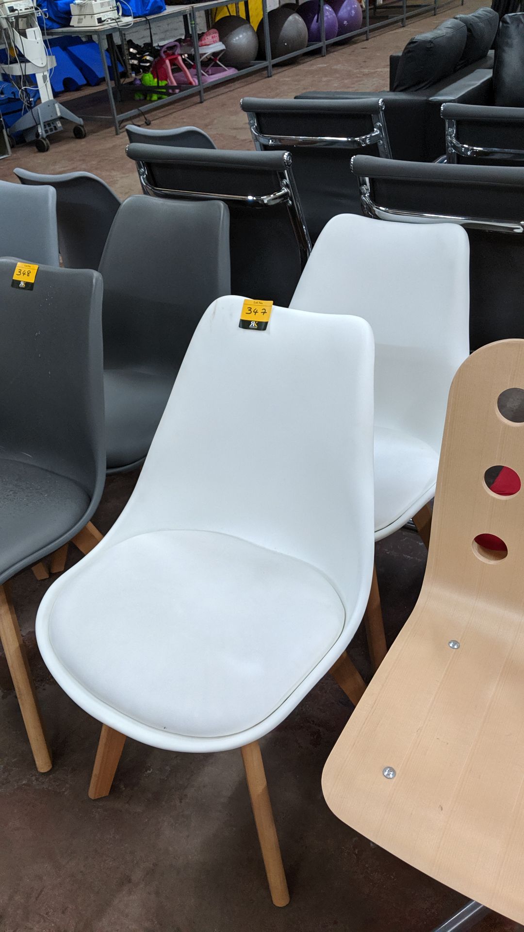 Pair of white chairs on wooden legs with upholstered seat bases NB. Lots 347 - 349 consist of the