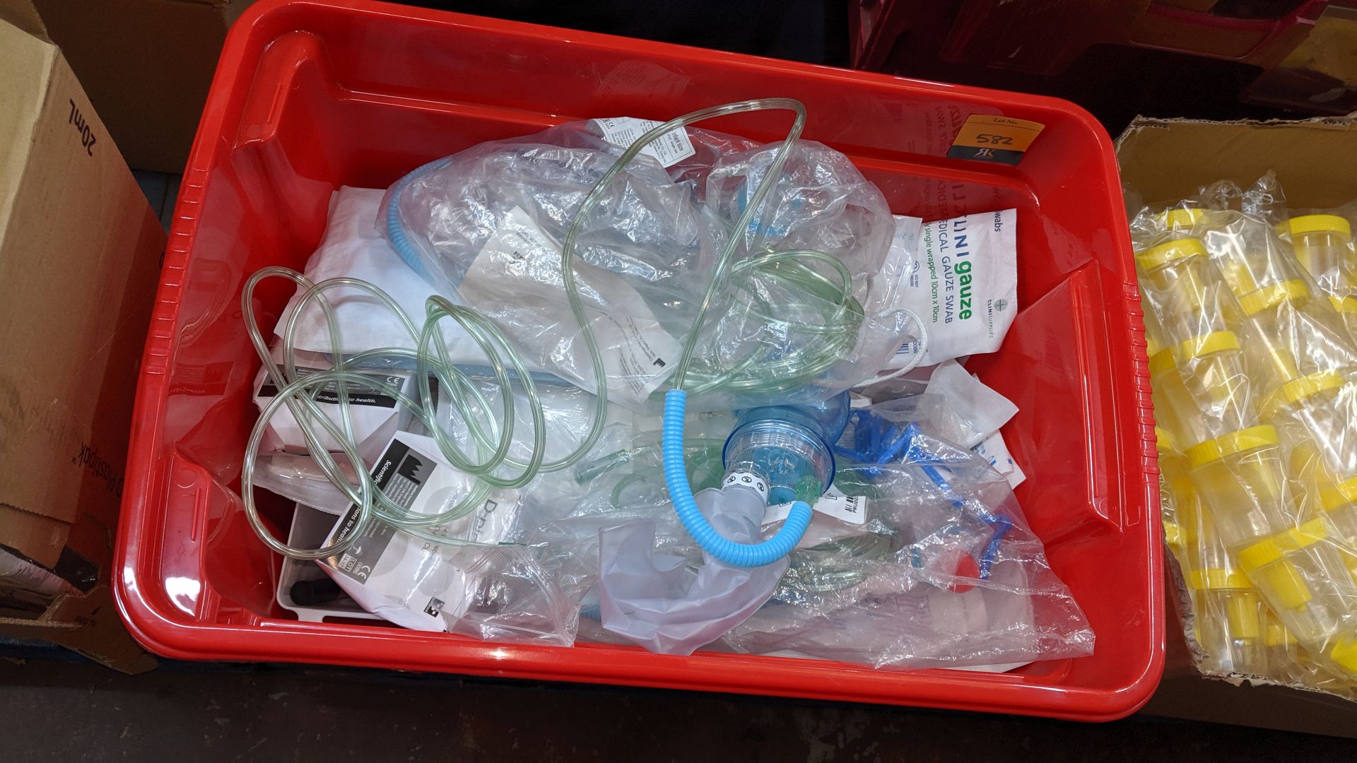 Contents of a pallet of assorted medical supplies including single use resuscitators, beakers, - Image 3 of 7