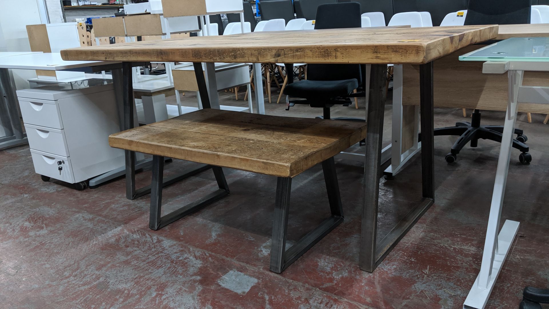 Pair of wooden tables on metal frames, the larger table having a top measuring 180cm x 90cm and - Image 5 of 6