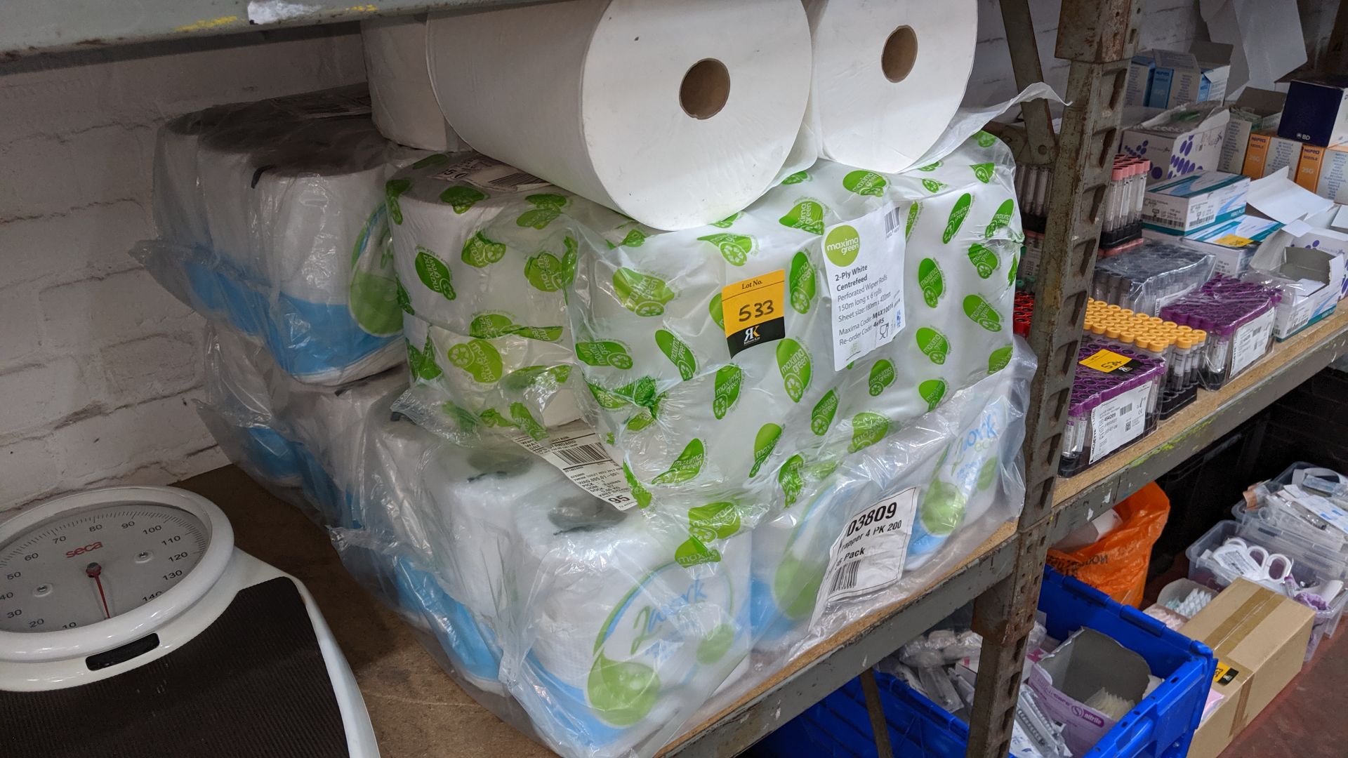 Quantity of assorted types of paper towel. This is one of a large number of lots used/owned by One