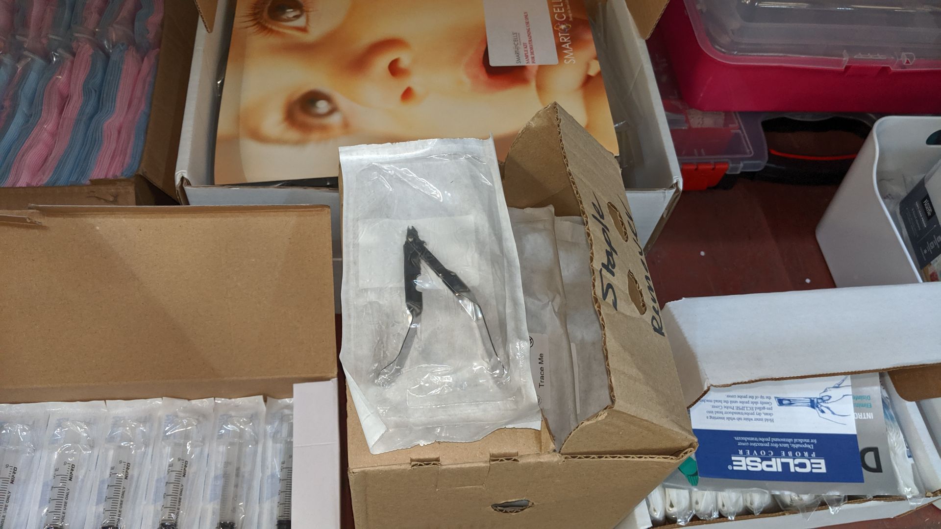 Contents of a bay of medical supplies including safety tube holders, syringes, storage cases & - Image 8 of 13