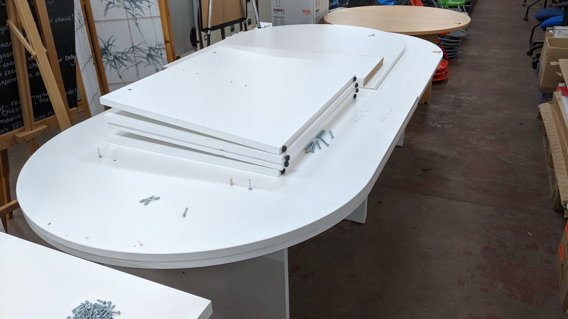 Pair of large oval meeting tables, one assembled & one unassembled, max. dimensions of complete - Image 8 of 9