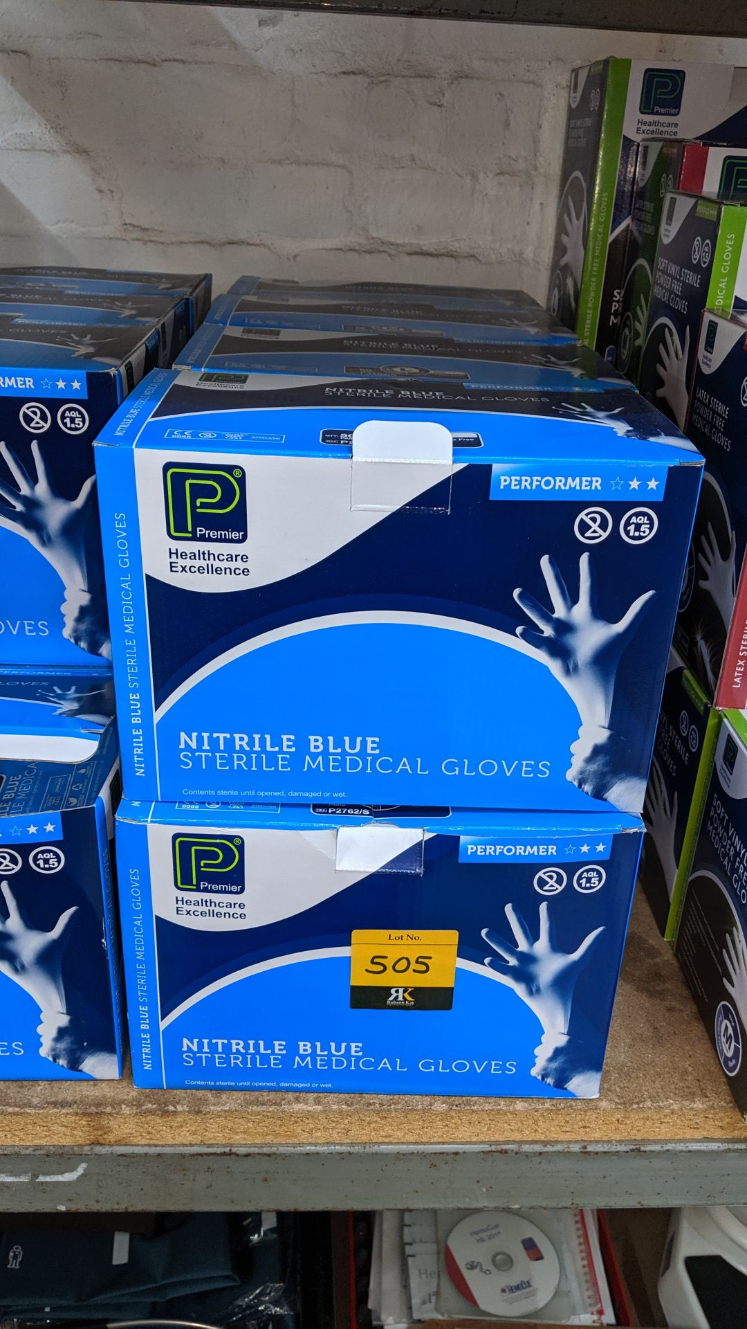 8 boxes of Nitrile blue sterile medical gloves. This is one of a large number of lots used/owned