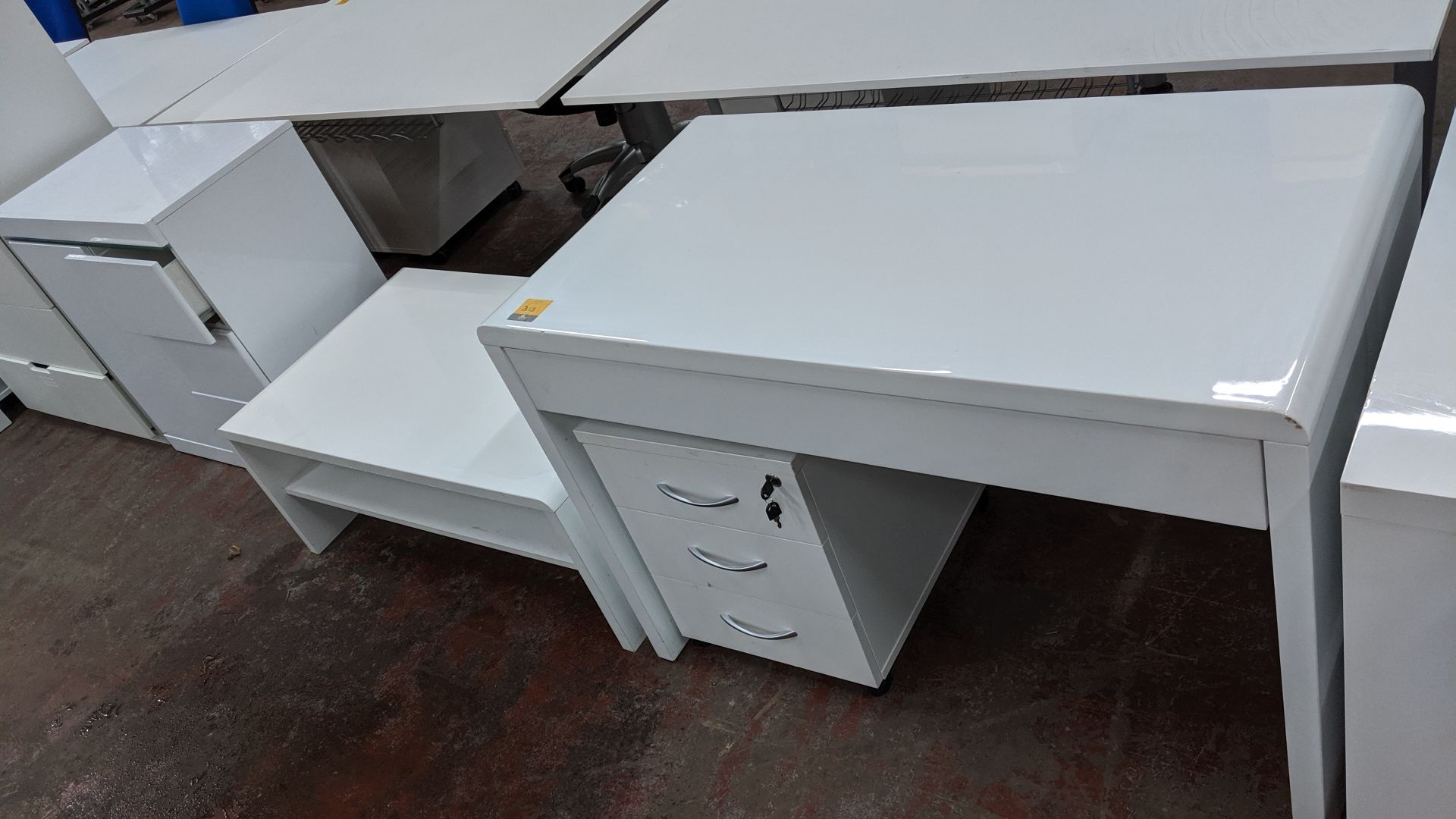 3 pieces of white gloss finish furniture comprising small desk, occasional table, storage unit & - Image 2 of 5