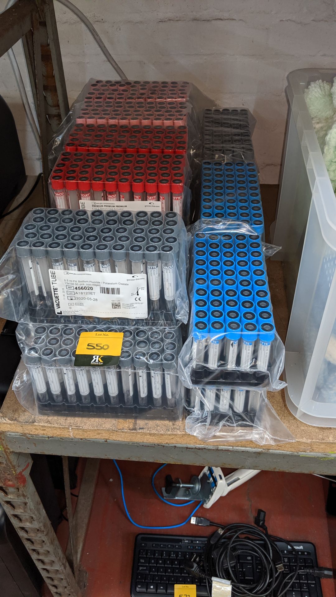 Quantity of medical sample tubes. This is one of a large number of lots used/owned by One To One (